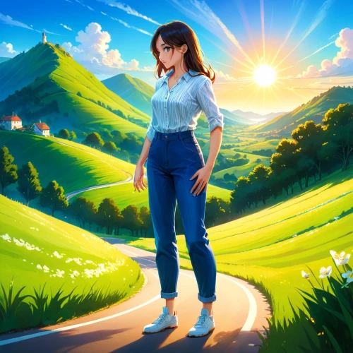 game illustration,cg artwork,heidi country,springtime background,game art,portrait background,farm background,landscape background,world digital painting,spring background,farm girl,sci fiction illustration,jeans background,summer background,rosa ' amber cover,french digital background,background images,valley,kim,the fan's background,Anime,Anime,General