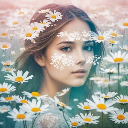 girl in flowers,beautiful girl with flowers,daisy flowers,daisies,daisy flower,flower background,floral background,wood daisy background,meadow daisy,white daisies,daisy heart,autumn daisy,flower fairy,mystical portrait of a girl,dandelion background,floral digital background,field of flowers,falling flowers,australian daisies,flower girl,Photography,Artistic Photography,Artistic Photography 07