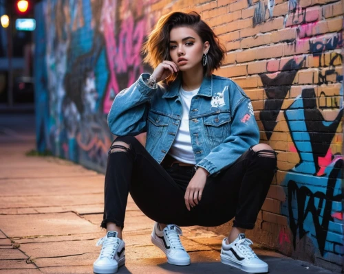 jeans background,denim jacket,denim background,jean jacket,denim,girl sitting,portrait background,adidas,ripped jeans,photo session at night,colorful background,sneakers,denims,blue shoes,portrait photography,women clothes,girl in overalls,puma,concrete background,denim jeans,Illustration,American Style,American Style 07