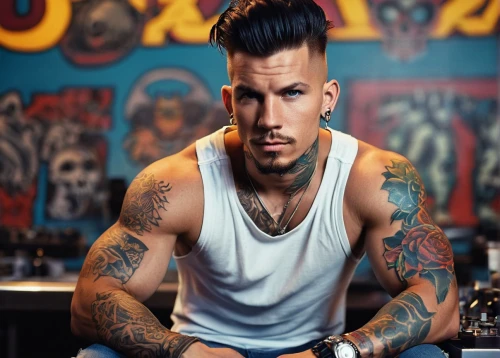 mohawk hairstyle,pompadour,rockabilly style,rockabilly,mohawk,tattoos,pomade,barber,with tattoo,punk,tattooed,tattoo artist,quiff,barbershop,barista,barber shop,man portraits,biker,bartender,punk design,Conceptual Art,Sci-Fi,Sci-Fi 17