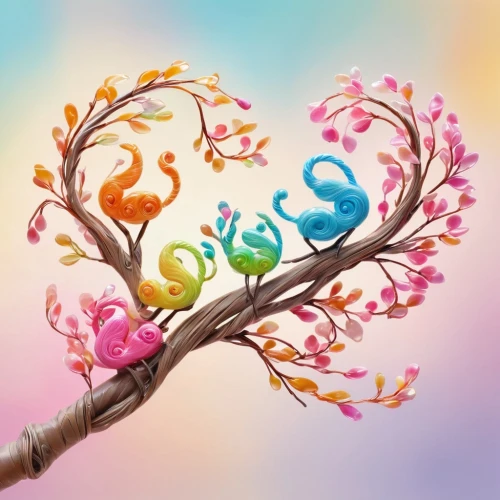 pacifier tree,colorful tree of life,watercolor tree,flourishing tree,spring leaf background,painted tree,soapberry family,children's background,easter background,colorful heart,family tree,birds on a branch,easter-colors,birds on branch,harmonious family,spring nest,ornamental tree,colorful birds,harmony of color,watercolor baby items,Illustration,Japanese style,Japanese Style 01