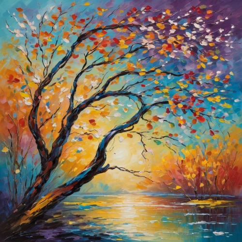 autumn landscape,autumn tree,fall landscape,autumn background,autumn trees,oil painting on canvas,autumn scenery,the autumn,autumn idyll,painted tree,autumn leaves,watercolor tree,autumn theme,light of autumn,river landscape,art painting,the trees in the fall,colorful tree of life,oil painting,in the autumn,Conceptual Art,Oil color,Oil Color 10