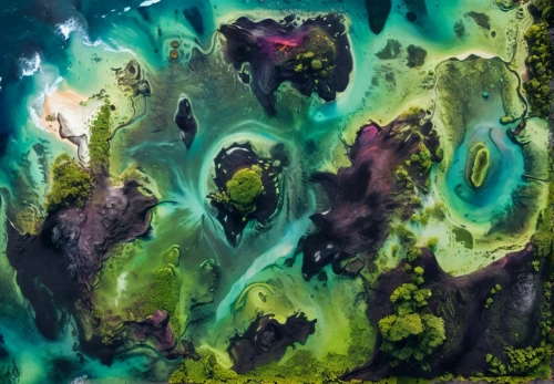 fjord,acid lake,atoll from above,pillars of creation,underwater landscape,lava river,swampy landscape,archipelago,aeolian landform,karst landscape,alien world,aerial landscape,coral reef,algae,volcanic landscape,uninhabited island,terraforming,alien planet,volcanos,fissure vent,Conceptual Art,Oil color,Oil Color 02