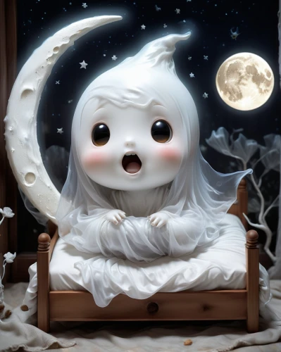 moonbeam,moonlit night,moonlit,cute cartoon image,moon night,casper,lunar,marshmallow art,hanging moon,marshmallow,boo,cute cartoon character,halloween illustration,moon addicted,full moon,ghost girl,luna,moon,full moon day,celestial body