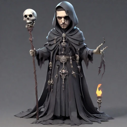 vax figure,undead warlock,grim reaper,grimm reaper,skull statue,skeleltt,day of the dead skeleton,3d figure,death god,vanitas,reaper,game figure,dance of death,dodge warlock,miniature figure,flickering flame,skull sculpture,skull bones,metal figure,priest,Digital Art,3D