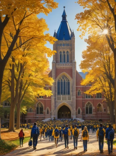 gallaudet university,howard university,collegiate basilica,golden autumn,soochow university,golden october,notre dame,fall landscape,yellow wall,smithsonian,drexel,golden trumpet trees,oxford,one autumn afternoon,autumn scenery,college band,fall foliage,church painting,defense,in the fall,Art,Classical Oil Painting,Classical Oil Painting 23