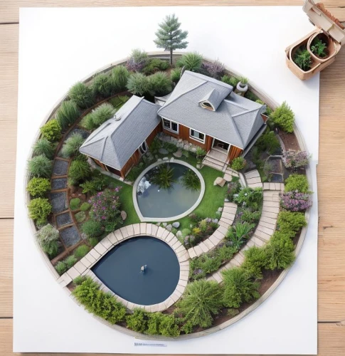 landscape plan,japanese zen garden,zen garden,garden pond,swim ring,landscaping,circle design,japanese garden ornament,roof landscape,garden elevation,koi pond,circular puzzle,circle around tree,pool house,home landscape,house with lake,round house,trivet,outdoor pool,garden decor