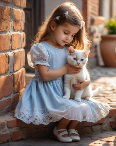 tenderness,little boy and girl,cute cat,cat lovers,vintage boy and girl,doll cat,innocence,little girl in pink dress,cat love,little girl dresses,red tabby,cute animals,little princess,little cat,calico cat,children's background,little angels,little girls,vintage children,children's fairy tale,Photography,General,Natural