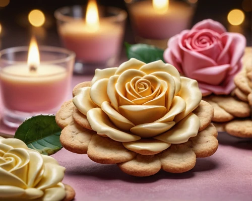 romantic rose,sugar roses,biscuit rose de reims,yellow rose background,valentine candle,paper flower background,royal icing cookies,votive candles,chinese rose marshmallow,valentine cookies,shabbat candles,candles,disney rose,flower decoration,mini roses,tealights,place cards,rose arrangement,burning candles,roses pattern,Photography,General,Commercial