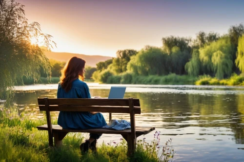 girl on the river,background view nature,tranquility,idyll,peacefulness,landscape background,idyllic,man on a bench,peaceful,romantic scene,outdoor bench,woman sitting,summer evening,park bench,self hypnosis,people fishing,evening lake,wooden bench,outdoor life,sit and wait,Photography,Artistic Photography,Artistic Photography 05