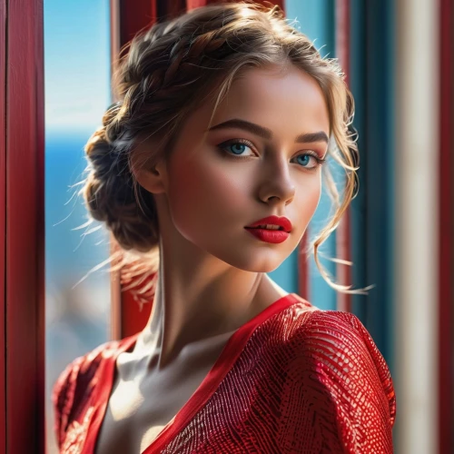 lady in red,red gown,romantic look,romantic portrait,girl in red dress,man in red dress,red lipstick,red lips,red russian,elsa,young woman,vintage woman,updo,blonde woman,beautiful young woman,ukrainian,bright red,wallis day,female beauty,danila bagrov,Photography,General,Realistic