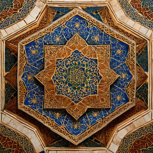 islamic pattern,persian architecture,motifs of blue stars,hall roof,spanish tile,alcazar of seville,iranian architecture,ceiling,floral ornament,rangoli,moroccan pattern,islamic architectural,circular ornament,amber fort,dome roof,tile,patterned wood decoration,mandala,alhambra,ceramic tile,Photography,General,Natural