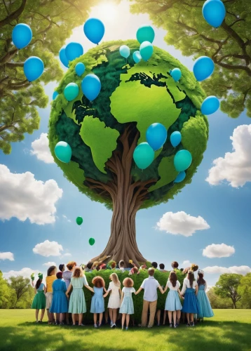 green balloons,arbor day,pacifier tree,earth day,world children's day,children's background,blue balloons,ecological sustainable development,little girl with balloons,flourishing tree,mother earth,fairies aloft,circle around tree,cluster ballooning,plane-tree family,loveourplanet,blue heart balloons,ecological footprint,children learning,environmental protection,Illustration,American Style,American Style 15