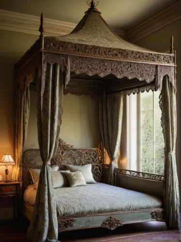 canopy bed,four poster,four-poster,ornate room,bed frame,bed linen,bed,bedroom,wade rooms,bedding,napoleon iii style,window valance,rococo,victorian style,damask,bridal suite,sleeping room,guest room,highclere castle,drapes,Conceptual Art,Daily,Daily 23