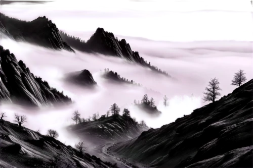 mountainous landscape,japanese mountains,mountain scene,mountain landscape,mountain valleys,foggy mountain,mountains,the landscape of the mountains,mountainous landforms,cloud mountain,high mountains,cartoon video game background,backgrounds,giant mountains,cloud mountains,the spirit of the mountains,high landscape,mountain world,mountain slope,mountainside,Illustration,Realistic Fantasy,Realistic Fantasy 27