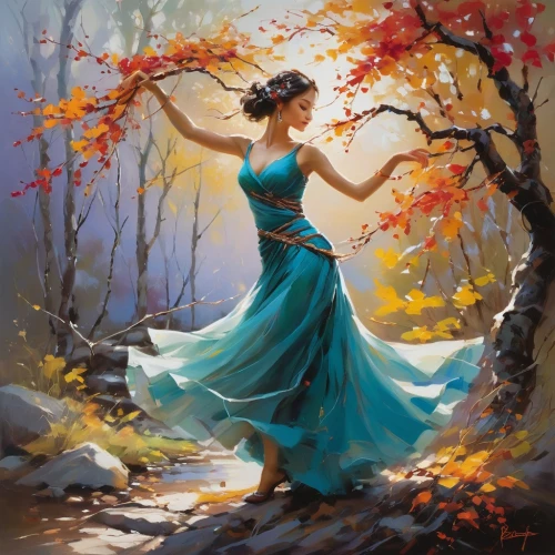 autumn landscape,autumn background,autumn idyll,autumn scenery,the autumn,autumn leaves,autumn day,in the autumn,fall landscape,fantasy picture,throwing leaves,autumn,light of autumn,falling on leaves,fantasy art,ballerina in the woods,one autumn afternoon,autumn theme,autumn taste,woman playing,Conceptual Art,Oil color,Oil Color 09