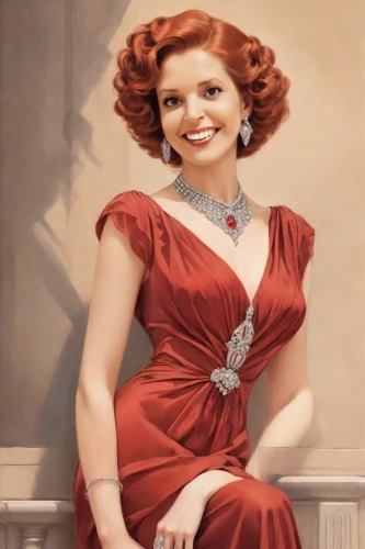 maureen o'hara - female,lady in red,rita hayworth,red gown,man in red dress,shirley temple,red-haired,art deco woman,a charming woman,ginger rodgers,red head,ann margarett-hollywood,valentine pin up,vintage woman,maraschino,pearl necklace,evening dress,diamond red,model years 1960-63,redheaded