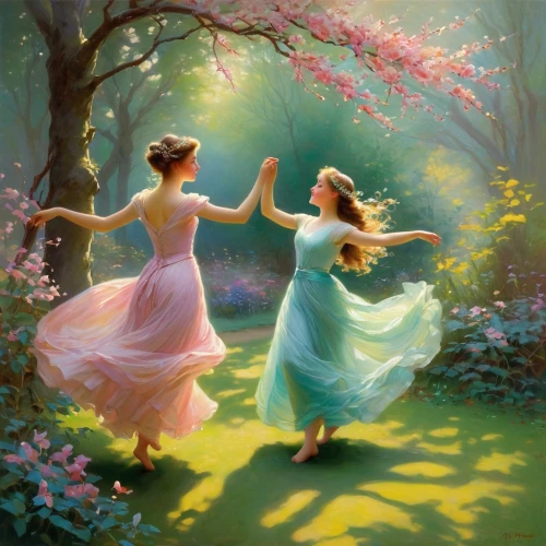 dancers,fairies aloft,ballerinas,fairies,frolicking,little girls walking,girl ballet,celtic woman,dance,dance with canvases,dancing couple,young women,oil painting on canvas,dancing,vintage fairies,spring morning,gracefulness,serenade,fantasy picture,cheerfulness,Art,Classical Oil Painting,Classical Oil Painting 15