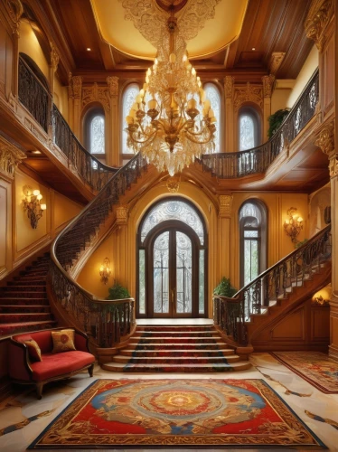 emirates palace hotel,ornate room,luxury hotel,crown palace,entrance hall,mansion,art nouveau,staircase,art nouveau design,winding staircase,royal interior,ornate,dragon palace hotel,grand hotel,luxury property,outside staircase,luxury home interior,hotel hall,chateau,interior decor,Illustration,Abstract Fantasy,Abstract Fantasy 22