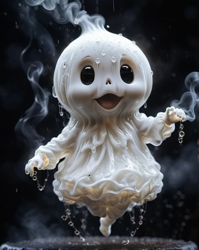 supernatural creature,tea cup fella,head of garlic,casper,pierrot,it,child monster,boo,water creature,korokke,kewpie doll,the ghost,voo doo doll,doll figure,wind-up toy,knuffig,melting,po-faced,marshmallow art,3d figure
