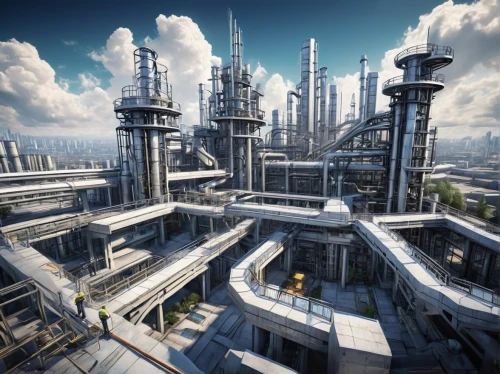 refinery,industrial landscape,industries,industrial tubes,industrial area,solar cell base,industrial plant,chemical plant,petrochemical,industrial,petrochemicals,futuristic architecture,industrial ruin,industrial fair,terraforming,factories,steel construction,futuristic landscape,skyscapers,mining facility,Conceptual Art,Sci-Fi,Sci-Fi 24