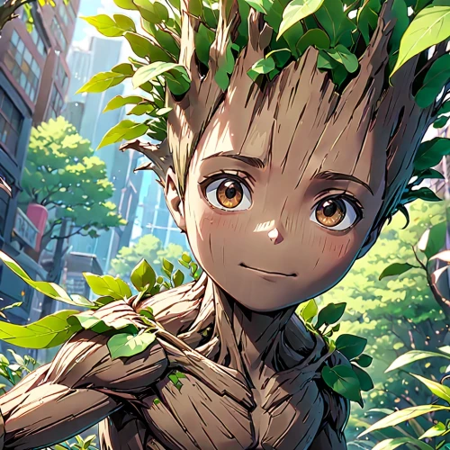 baby groot,groot,groot super hero,natura,dryad,2d,oak,tree man,sunroot,root,sacred fig,ficus,sapling,plant sap,rooted,plant and roots,tilia,tree crown,american chestnut,hawaii bamboo,Anime,Anime,Realistic