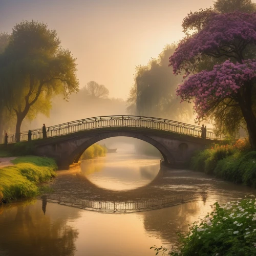 wooden bridge,scenic bridge,netherlands,the netherlands,river landscape,arch bridge,dutch landscape,love bridge,viola bridge,beautiful landscape,angel bridge,tied-arch bridge,morning mist,tranquility,stone bridge,hangman's bridge,foggy landscape,brug,belgium,bridge new europe,Art,Classical Oil Painting,Classical Oil Painting 37