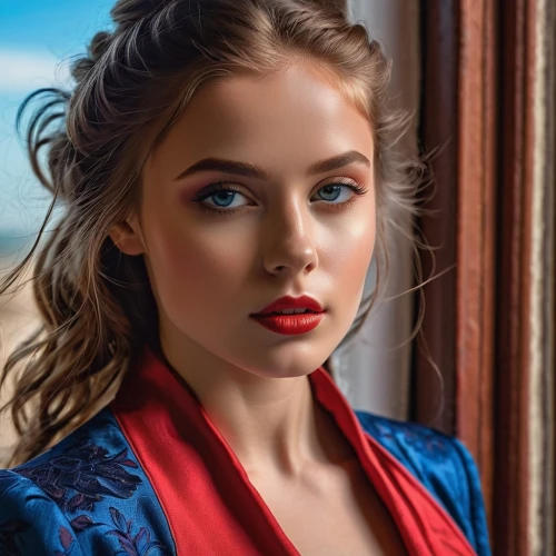 romantic portrait,romantic look,portrait photography,girl portrait,girl in red dress,young woman,beautiful young woman,ukrainian,red lips,red lipstick,red coat,portrait of a girl,red and blue,model beauty,velvet elke,pretty young woman,danila bagrov,portrait photographers,silk red,portrait background,Photography,General,Realistic
