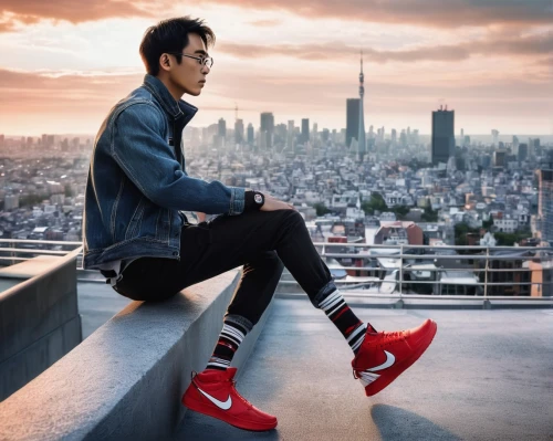 above the city,tokyo ¡¡,seoul,red shoes,tokyo,sneaker,tokyo city,top of the rock,ten,sneakers,yukio,2d,taipei,ceo,harajuku,rooftop,red socks,chi,shoes icon,choi kwang-do,Illustration,Japanese style,Japanese Style 14