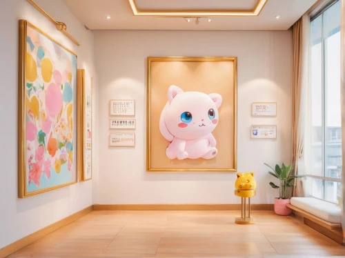 baby room,art gallery,3d teddy,nursery decoration,kids room,the little girl's room,pink cat,children's room,children's bedroom,modern decor,kawaii pig,room newborn,plush bear,popular art,interior decor,children's interior,wall decor,wall decoration,art,interior design,Illustration,Japanese style,Japanese Style 02