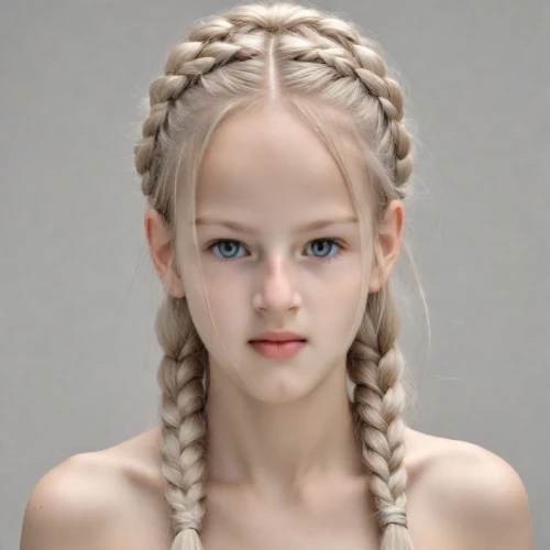 braids,artificial hair integrations,realdoll,blond girl,french braid,braiding,braid,braided,pale,lily-rose melody depp,blonde girl,cornrows,child girl,katniss,hair accessory,elven,pigtail,mystical portrait of a girl,violet head elf,hairstyle,Photography,Realistic