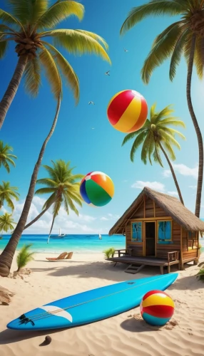 caribbean beach,dream beach,summer beach umbrellas,tropical beach,umbrella beach,beach furniture,beach landscape,kite boarder wallpaper,paradise beach,tropical house,seaside resort,travel insurance,beach hut,summer background,background vector,3d background,beach tent,coconut trees,beach resort,beach ball,Illustration,Abstract Fantasy,Abstract Fantasy 01