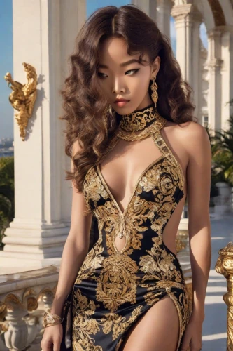 asian vision,versace,cleopatra,royalty,oriental princess,excellence,queen,goddess,queen bee,latex clothing,santana,fierce,mogul,wig,gold plated,serving,golden,fabulous,brandy,vogue,Photography,Natural