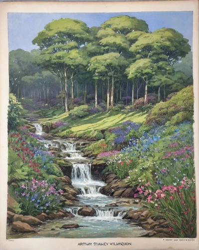 brook landscape,rhododendrons,robert duncanson,jacaranda,jacaranda trees,a small waterfall,rhododendron,khokhloma painting,bluebells,forest landscape,national trust,mountain spring,jeju cheonjiyeon waterfall,mountain scene,mountain stream,riparian forest,azaleas,exmoor,source de la sorgue,nature landscape,Art,Classical Oil Painting,Classical Oil Painting 23