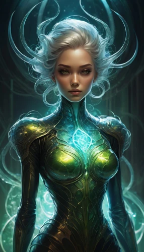 the enchantress,electro,medusa,sci fiction illustration,fantasy woman,dryad,merfolk,fantasy portrait,transistor,medusa gorgon,elsa,tiber riven,sorceress,blue enchantress,jaya,aura,goddess of justice,fantasy art,humanoid,heroic fantasy,Conceptual Art,Fantasy,Fantasy 17