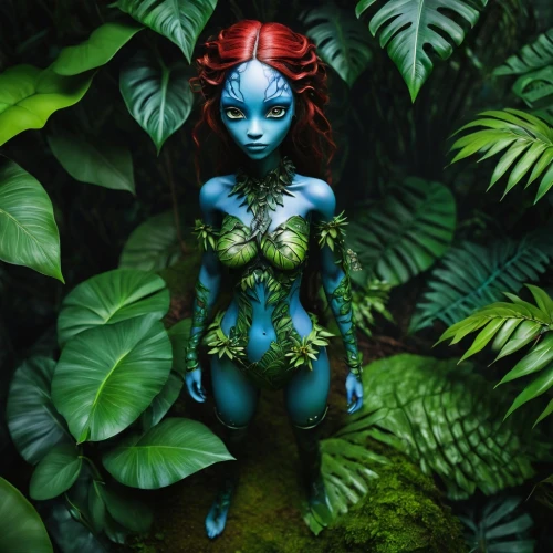 poison ivy,bodypaint,dryad,bodypainting,mystique,body painting,background ivy,avatar,ivy,rusalka,blue enchantress,water nymph,faerie,flora,green mermaid scale,faery,merfolk,neon body painting,3d figure,fae,Illustration,Abstract Fantasy,Abstract Fantasy 14