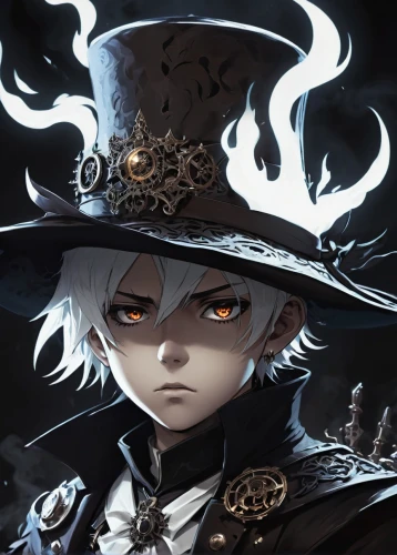 hatter,killua,killua hunter x,witch's hat icon,black hat,witch's hat,edit icon,top hat,alibaba,vanitas,ringmaster,witch hat,black crow,magician,ruler,masquerade,clockmaker,cauldron,nelore,dark art,Illustration,Realistic Fantasy,Realistic Fantasy 46