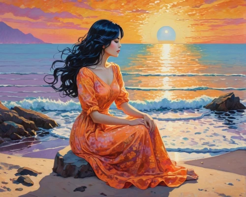 sun and sea,oil painting on canvas,oil painting,sun,fantasy picture,sea breeze,girl on the dune,sea landscape,by the sea,art painting,sunset,beach background,el mar,fantasy art,the sea maid,beach landscape,sun moon,romantic scene,la violetta,sunset glow,Conceptual Art,Daily,Daily 31