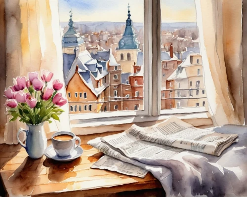 watercolor cafe,watercolor painting,watercolor,spring morning,watercolor paris balcony,watercolor background,watercolor paris,watercolor paint,watercolor tea shop,winter morning,windowsill,watercolor shops,still life of spring,watercolor tea,bedroom window,window view,watercolour,coffee watercolor,cloves schwindl inge,fabric painting,Illustration,Paper based,Paper Based 24