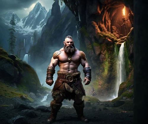 cave man,barbarian,warrior and orc,massively multiplayer online role-playing game,grog,orc,heroic fantasy,thorin,dwarves,neanderthal,hercules,norse,dwarf cookin,valhalla,game art,dwarf,dwarf sundheim,fantasy picture,male character,caveman