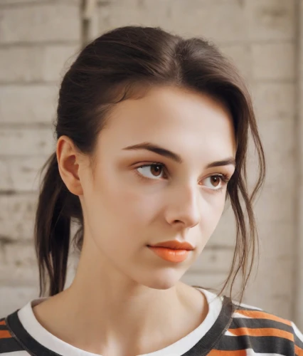 orange,portrait of a girl,natural cosmetic,beautiful face,girl portrait,semi-profile,teen,sofia,pretty young woman,eurasian,young woman,beautiful young woman,female model,birce akalay,orange color,mascara,model beauty,jaw,georgia,the girl's face,Photography,Natural