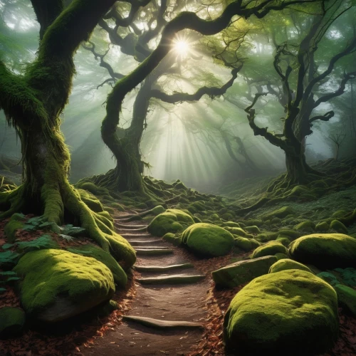 forest path,green forest,forest floor,fairytale forest,fairy forest,the mystical path,elven forest,tree top path,wooden path,hiking path,pathway,tree lined path,winding steps,the path,forest glade,path,forest landscape,green landscape,aaa,enchanted forest,Conceptual Art,Daily,Daily 16