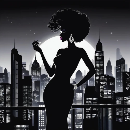 woman silhouette,art deco woman,women silhouettes,jazz silhouettes,art deco background,silhouette art,jazz singer,ester williams-hollywood,lady of the night,big night city,queen of the night,black city,fashion illustration,ballroom dance silhouette,sarah vaughan,afro american,the silhouette,blues and jazz singer,ella fitzgerald - female,afroamerican,Illustration,Realistic Fantasy,Realistic Fantasy 10