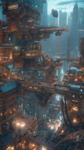 destroyed city,harbour city,valerian,ancient city,metropolis,apiarium,futuristic landscape,imperial shores,fantasy city,the hive,mining facility,fractal environment,terraforming,scifi,artificial island,docks,salvage yard,dreadnought,airships,ship yard,Photography,General,Cinematic