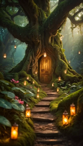 enchanted forest,fairy forest,fairy door,elven forest,fairy village,fantasy picture,fairy house,fairytale forest,druid grove,hobbiton,magic tree,fairy world,witch's house,the mystical path,tree house,forest of dreams,fantasy art,fantasy landscape,dandelion hall,forest glade