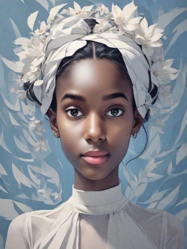 digital painting,mystical portrait of a girl,portrait of a girl,fantasy portrait,girl portrait,beautiful bonnet,digital art,world digital painting,bonnet,tiana,girl in a historic way,girl in a wreath,digital artwork,african american woman,portrait background,afro-american,afroamerican,young woman,young lady,milkmaid,Digital Art,Flat Papercut