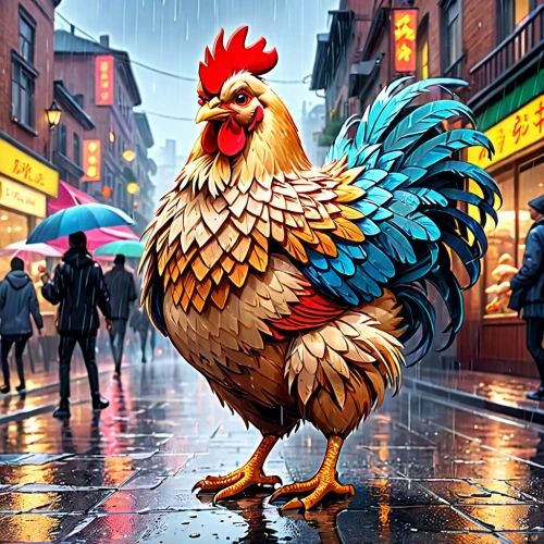 cockerel,vintage rooster,bantam,hen,polish chicken,chicken 65,redcock,rooster,yellow chicken,portrait of a hen,chicken,landfowl,domestic chicken,the chicken,phoenix rooster,chicken bird,weathercock,brakel chicken,roosters,chicken product,Anime,Anime,General