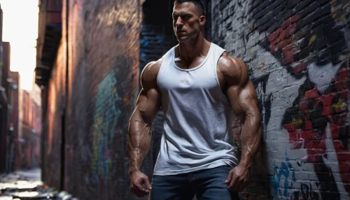 male model,alleyway,undershirt,sleeveless shirt,triceps,muscular,alley,bodybuilding,cotton top,arms,muscle icon,muscles,muscle angle,long-sleeved t-shirt,muscled,body building,edge muscle,bodybuilding supplement,isolated t-shirt,athletic body,Conceptual Art,Oil color,Oil Color 05