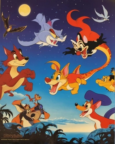 fantasia,animals hunting,playmat,hunting scene,halloween poster,italian poster,children's background,fox stacked animals,animal kingdom,magical adventure,cartoon forest,foxes,fairy tale icons,elves flight,fairytale characters,a3 poster,wild animals crossing,poster,children's paper,kangaroo mob,Illustration,Children,Children 01