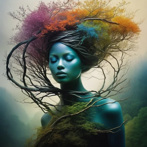 dryad,faery,mystical portrait of a girl,faerie,fairy peacock,the enchantress,mother earth,apophysis,blue enchantress,merfolk,fantasy art,mother nature,photomanipulation,image manipulation,photo manipulation,fantasy portrait,earth chakra,peacock,antasy,fractals art,Photography,Black and white photography,Black and White Photography 07